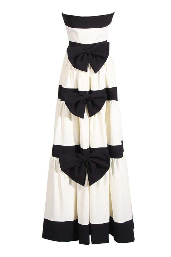 Karen Maxikleid mit Schleife und Farbblockdesign