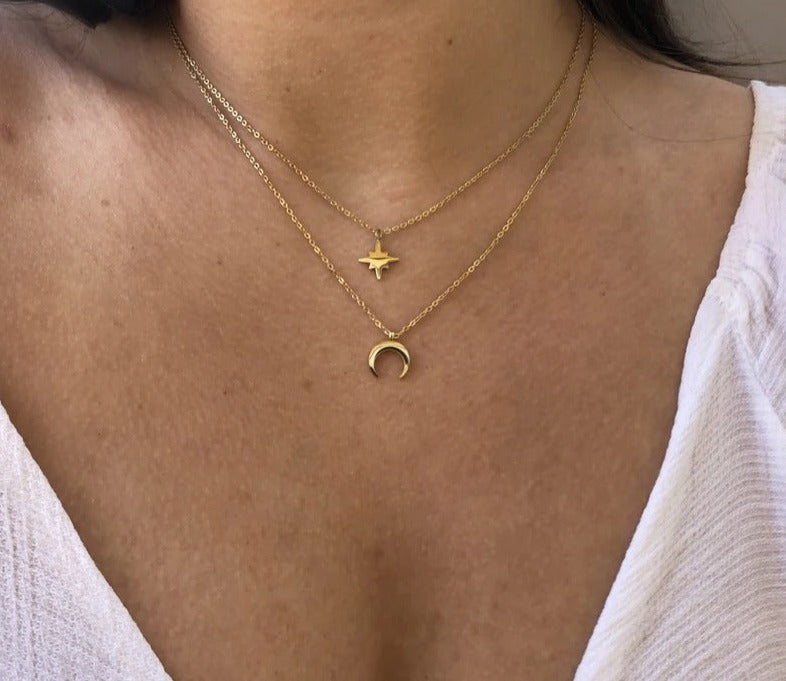 Mira - Collier superposé lune et étoile pour femme