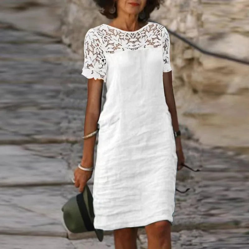 Janice - Baumwoll-Leinen-Spitzenkleid
