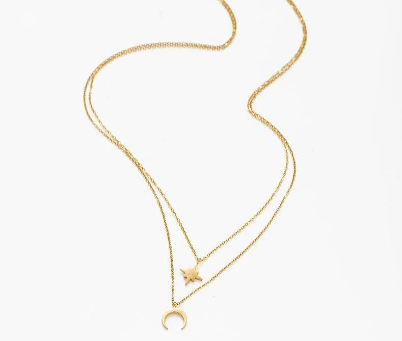 Mira - Collier superposé lune et étoile pour femme