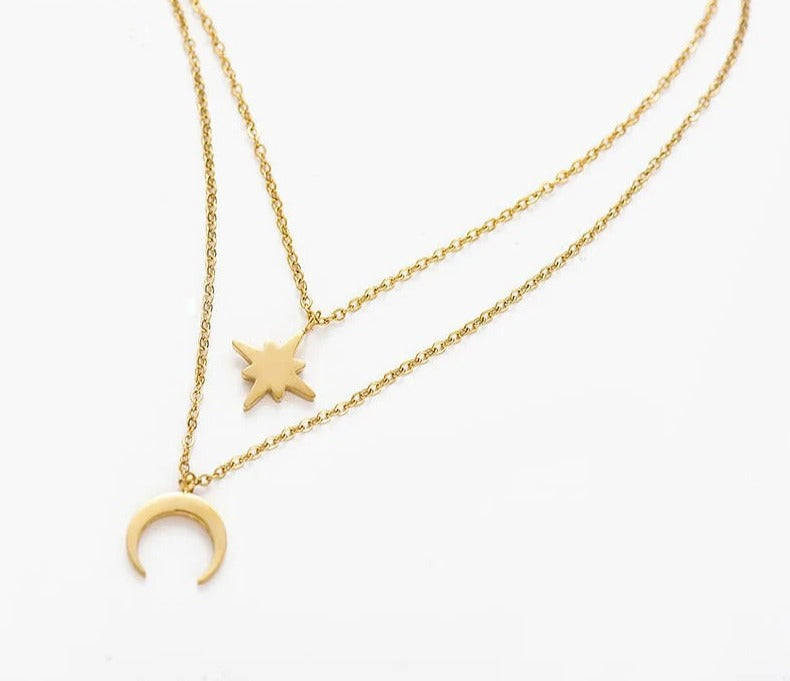 Mira - Collier superposé lune et étoile pour femme
