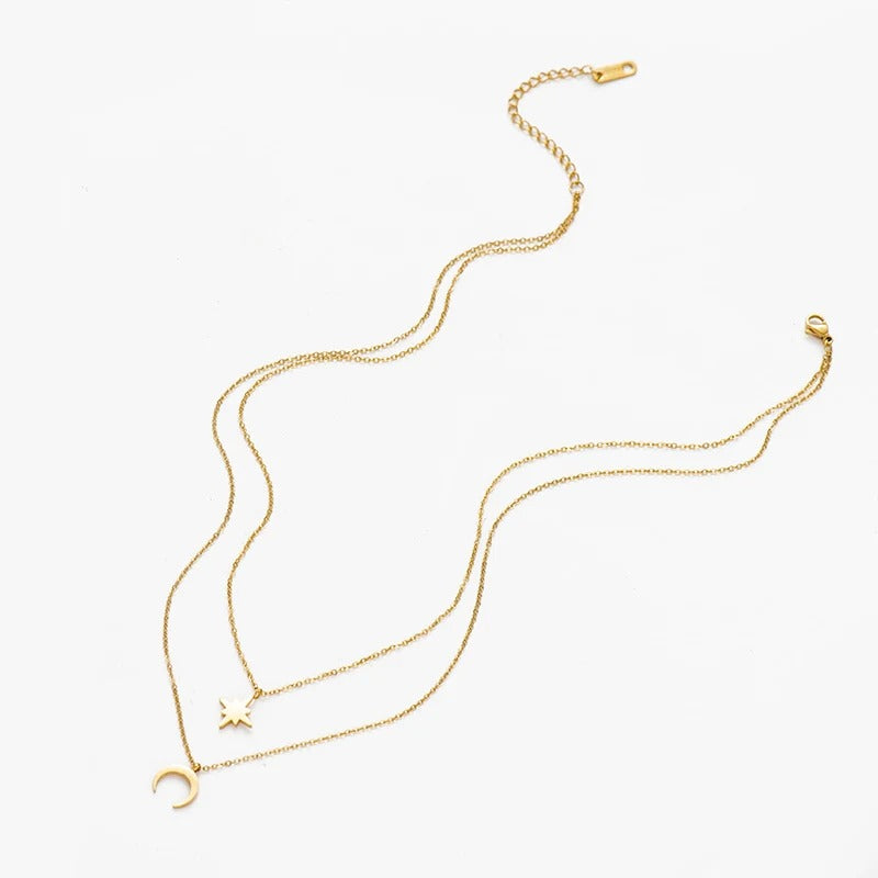 Mira - Collier superposé lune et étoile pour femme