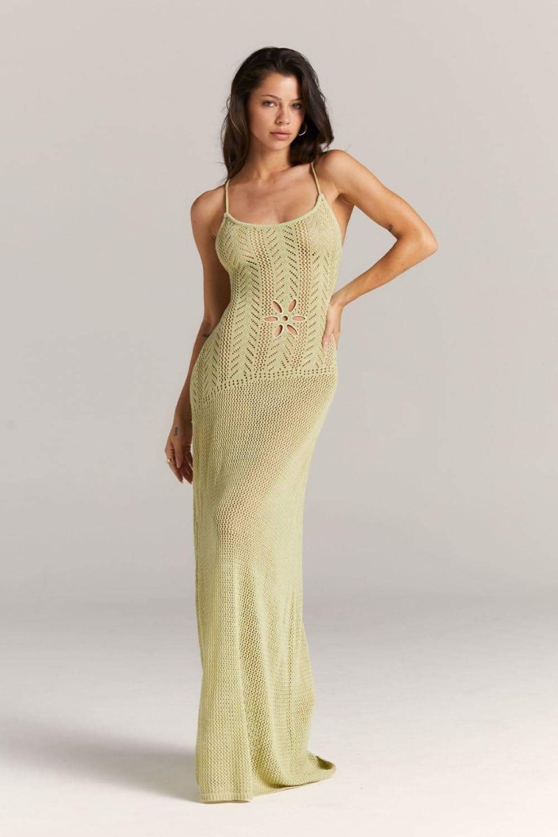 Marjorie – Gehäkeltes Maxikleid mit Blumen-Cut-Out