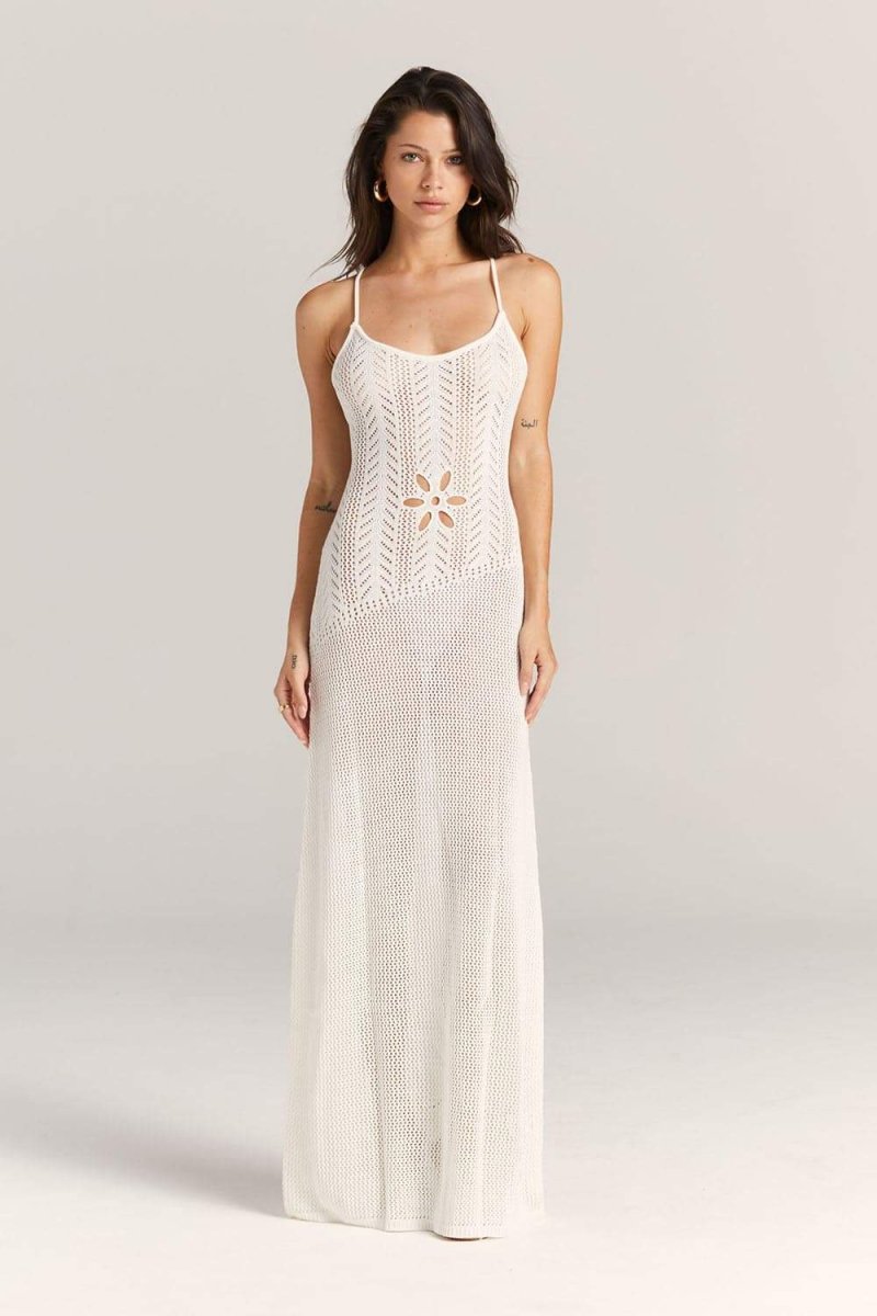 Marjorie – Gehäkeltes Maxikleid mit Blumen-Cut-Out