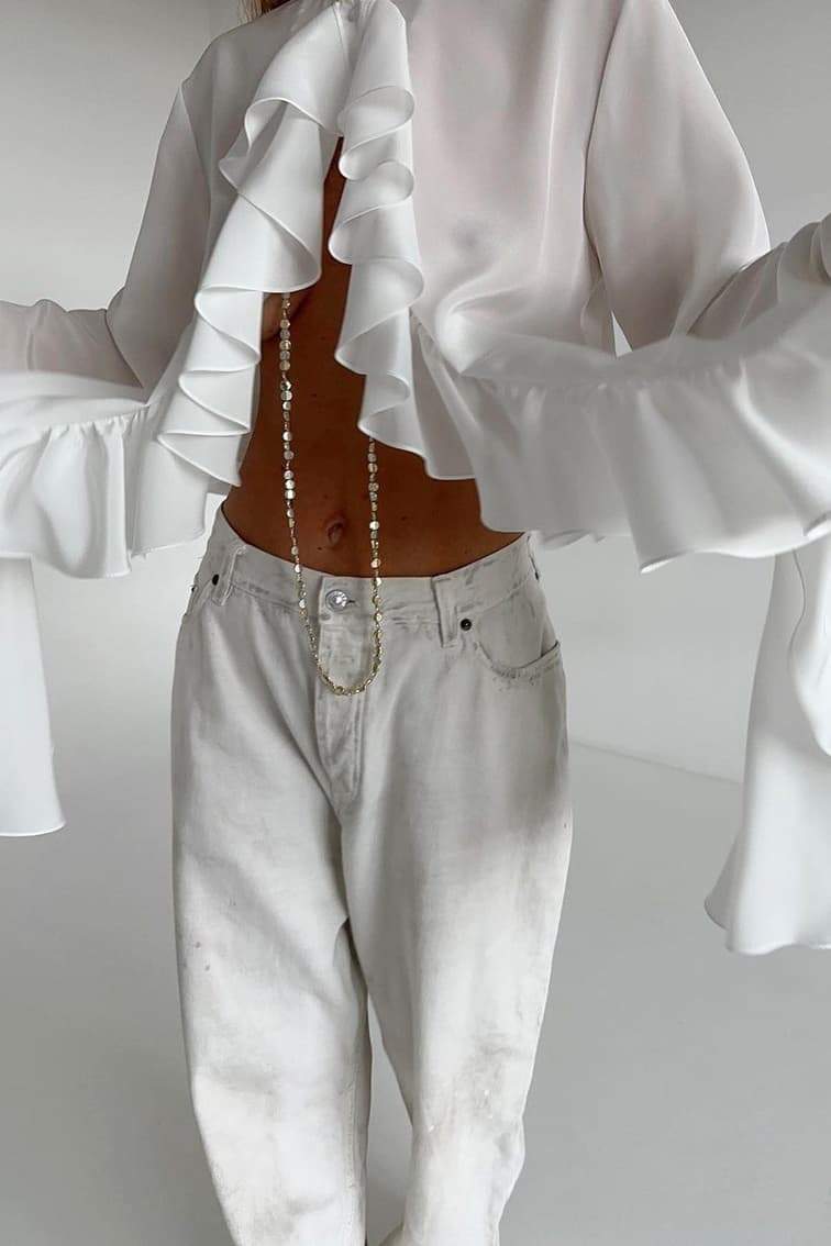 Michelle Halbtransparente Rüschenbluse