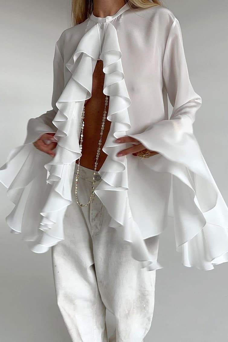 Michelle Halbtransparente Rüschenbluse
