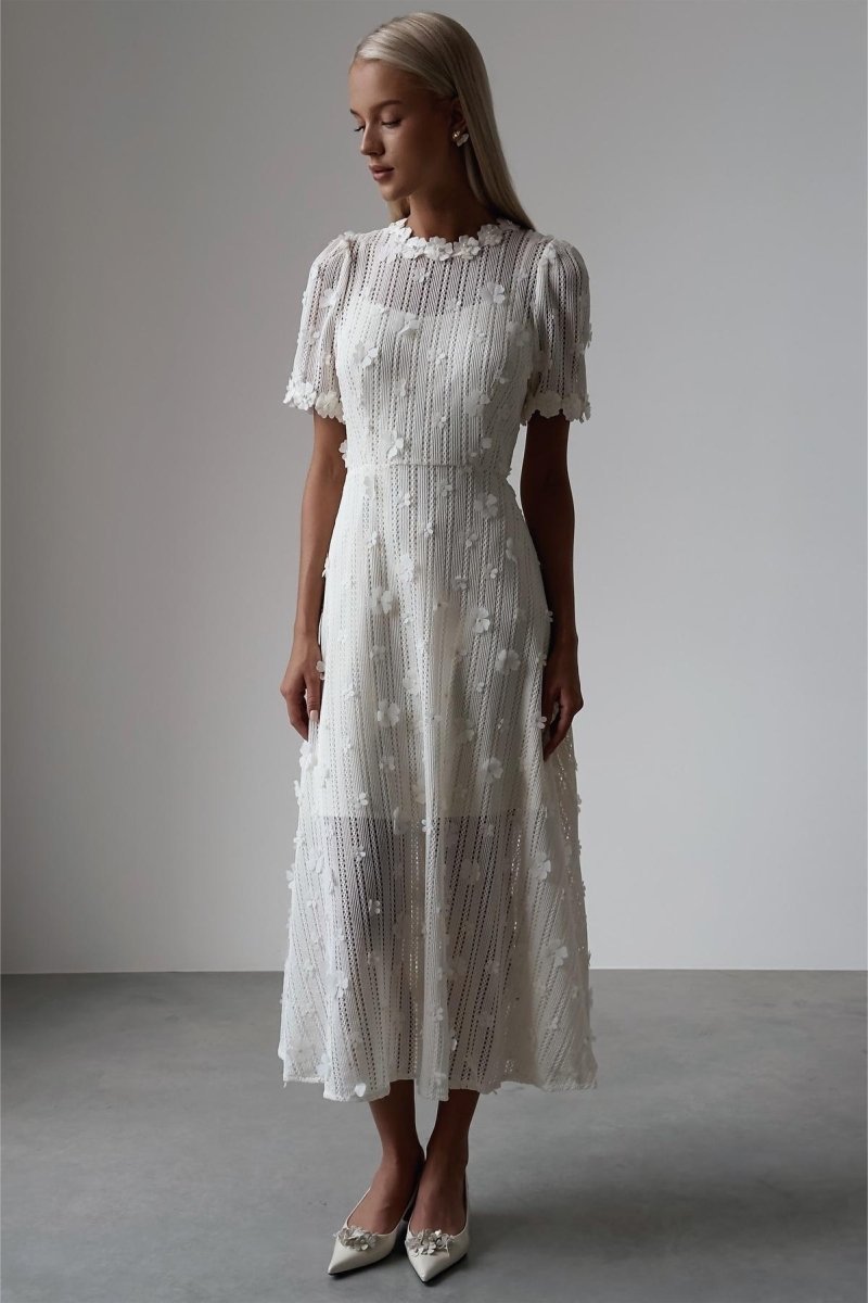 Mona Midi-Strickkleid mit Spitzenstickerei