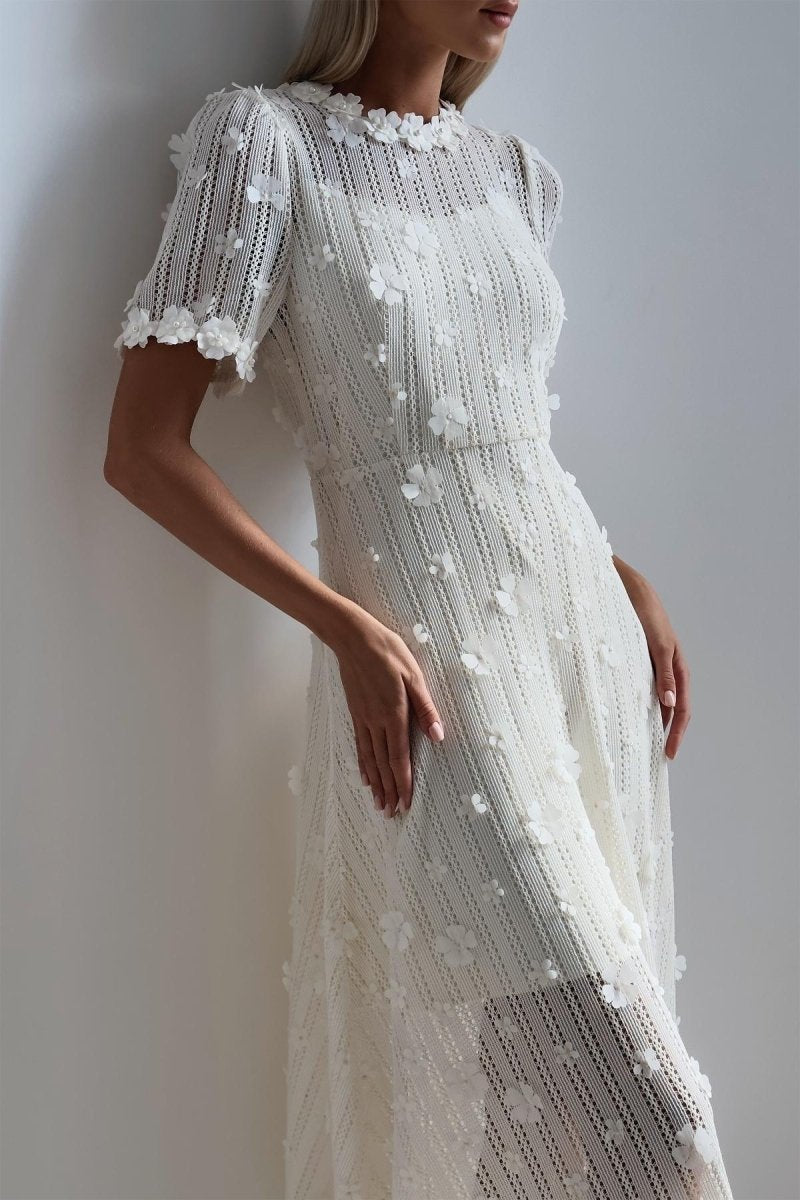Mona Midi-Strickkleid mit Spitzenstickerei