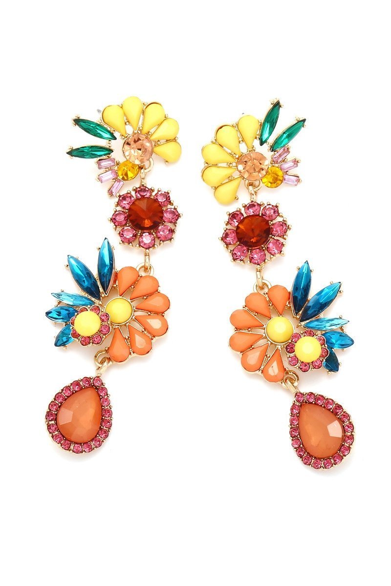 Neil - Boucles d'oreilles pendantes en acrylique avec motif floral