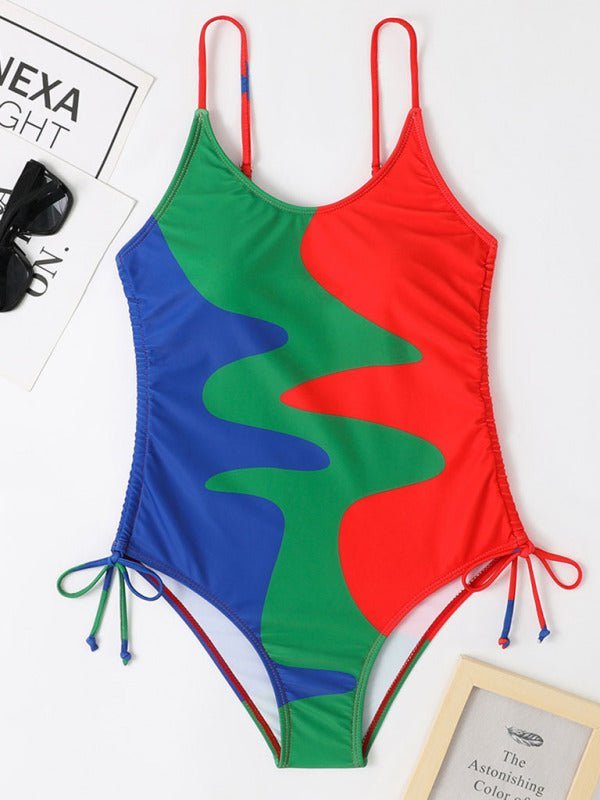 Nouveau maillot de bain une pièce avec coutures multicolores, cordon de serrage et maillot de bain femme ondulé