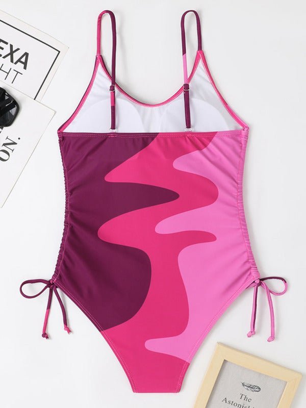 Nouveau maillot de bain une pièce avec coutures multicolores, cordon de serrage et maillot de bain femme ondulé