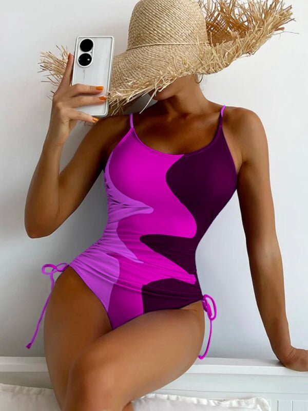 Nouveau maillot de bain une pièce avec coutures multicolores, cordon de serrage et maillot de bain femme ondulé