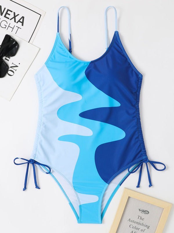 Nouveau maillot de bain une pièce avec coutures multicolores, cordon de serrage et maillot de bain femme ondulé