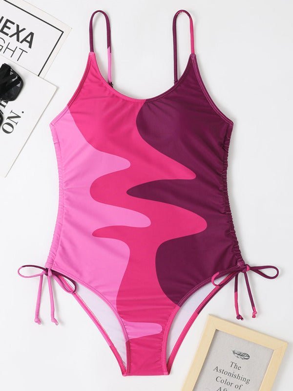 Nouveau maillot de bain une pièce avec coutures multicolores, cordon de serrage et maillot de bain femme ondulé
