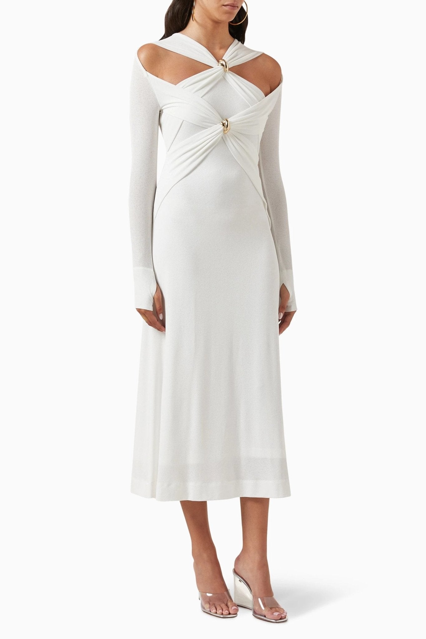 Nita Midi-Strickkleid mit Cut-outs und überkreuztem Oberteil