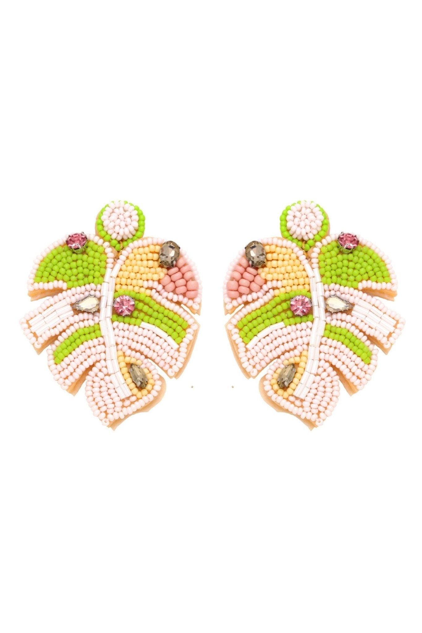 Boucles d'oreilles avec perles en feuilles de palmier