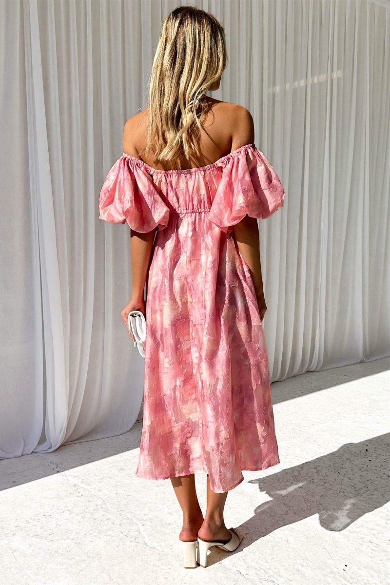Patricia – Schulterfreies Midikleid mit Puffärmeln