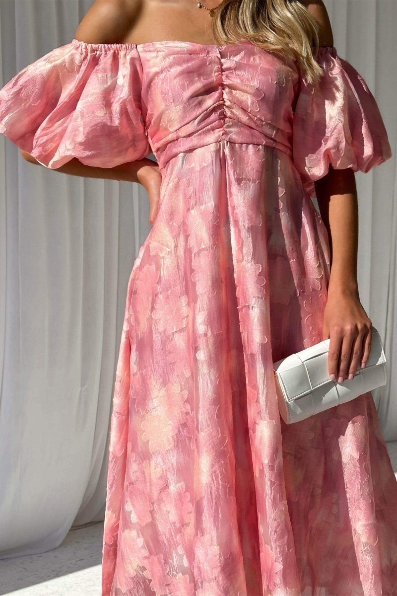 Patricia – Schulterfreies Midikleid mit Puffärmeln
