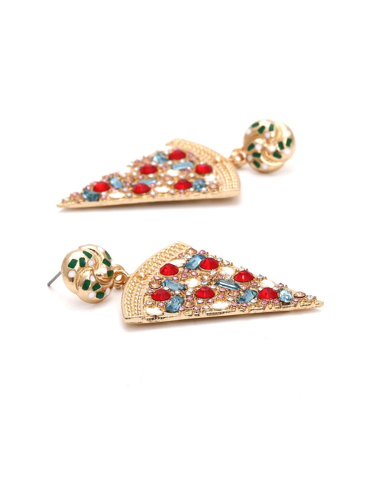 Boucles d'oreilles avec pendentif pizza et strass