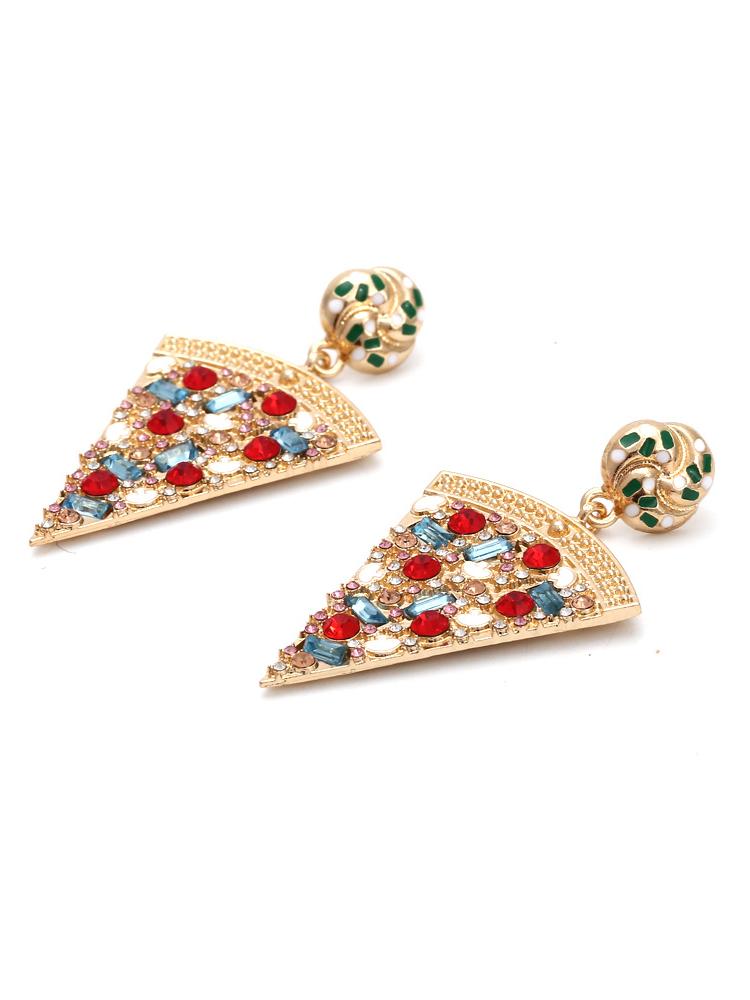 Boucles d'oreilles avec pendentif pizza et strass