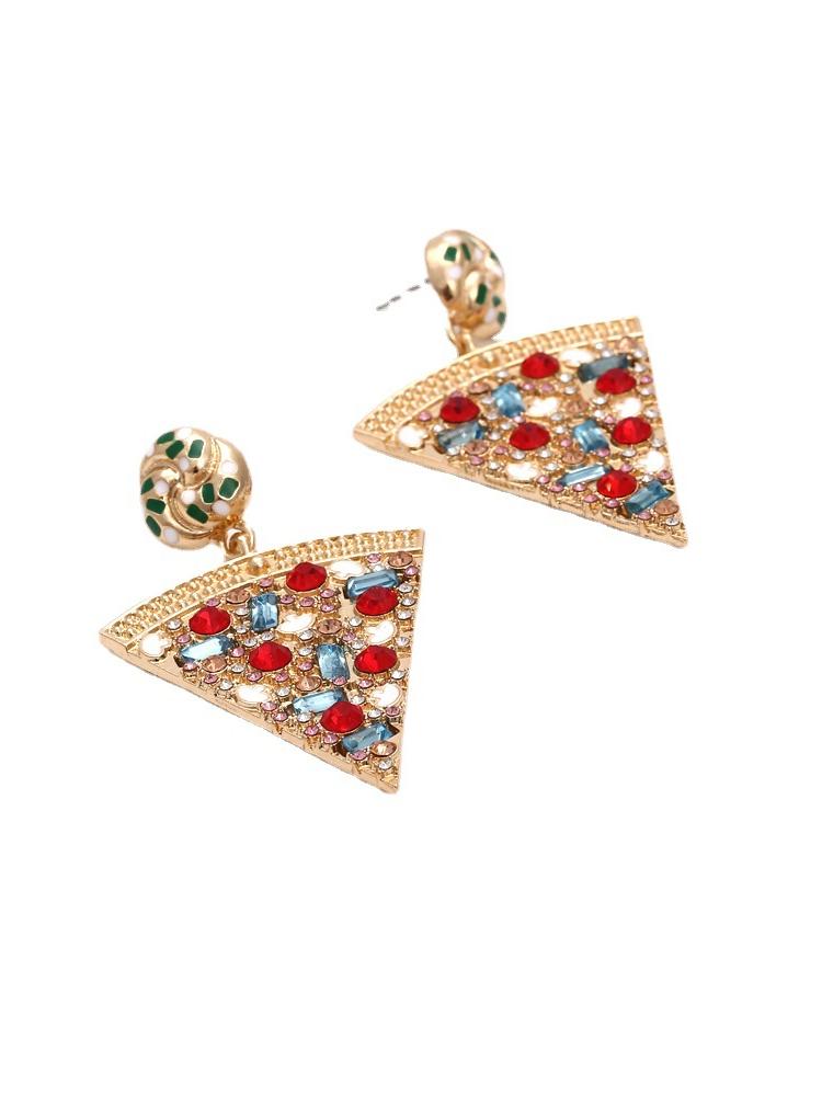 Boucles d'oreilles avec pendentif pizza et strass