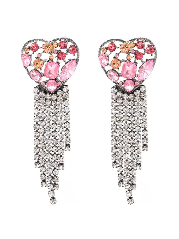 Boucles d'oreilles avec cœur puzzle et pompon en strass
