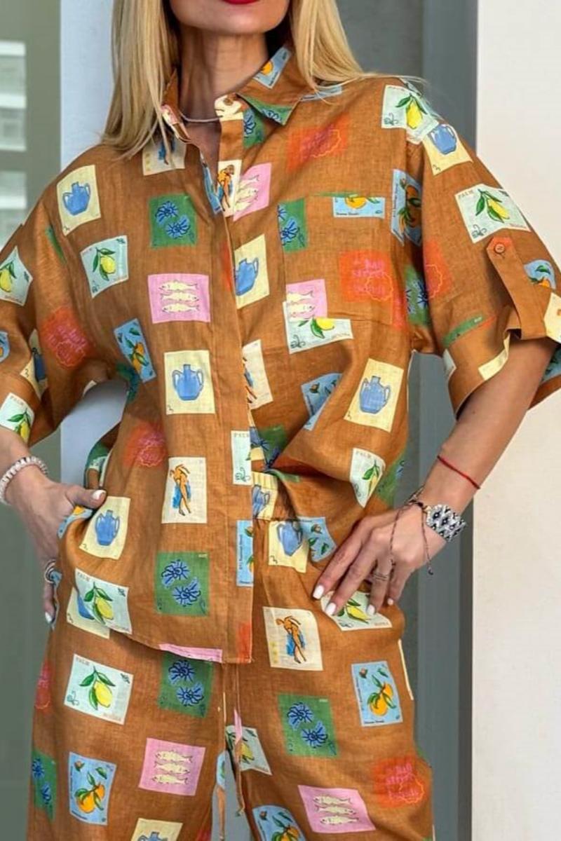 Ensemble pantalon ample à jambes larges avec imprimé floral botanique ethnique