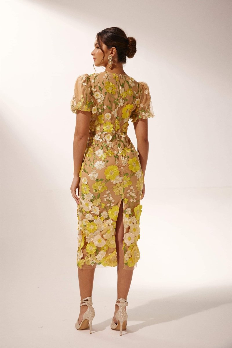 Sally Midikleid mit V-Ausschnitt und Blumenmuster