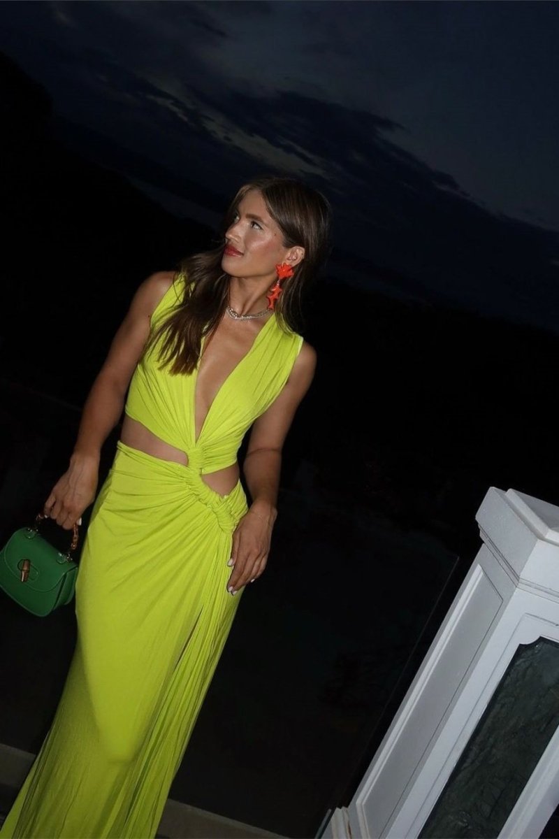 Sara Maxikleid mit V-Ausschnitt und hohem Schlitz