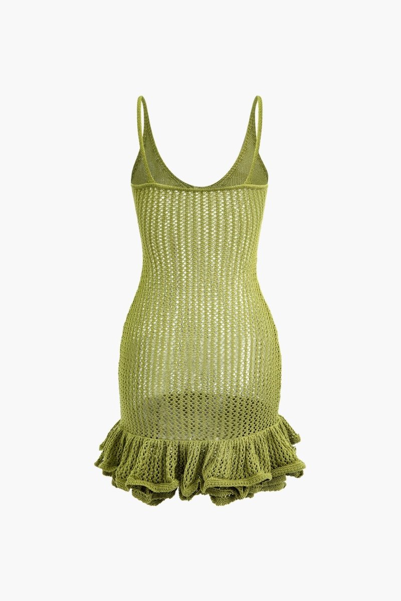 Sara – Mini-Strickkleid mit V-Ausschnitt und Rüschensaum