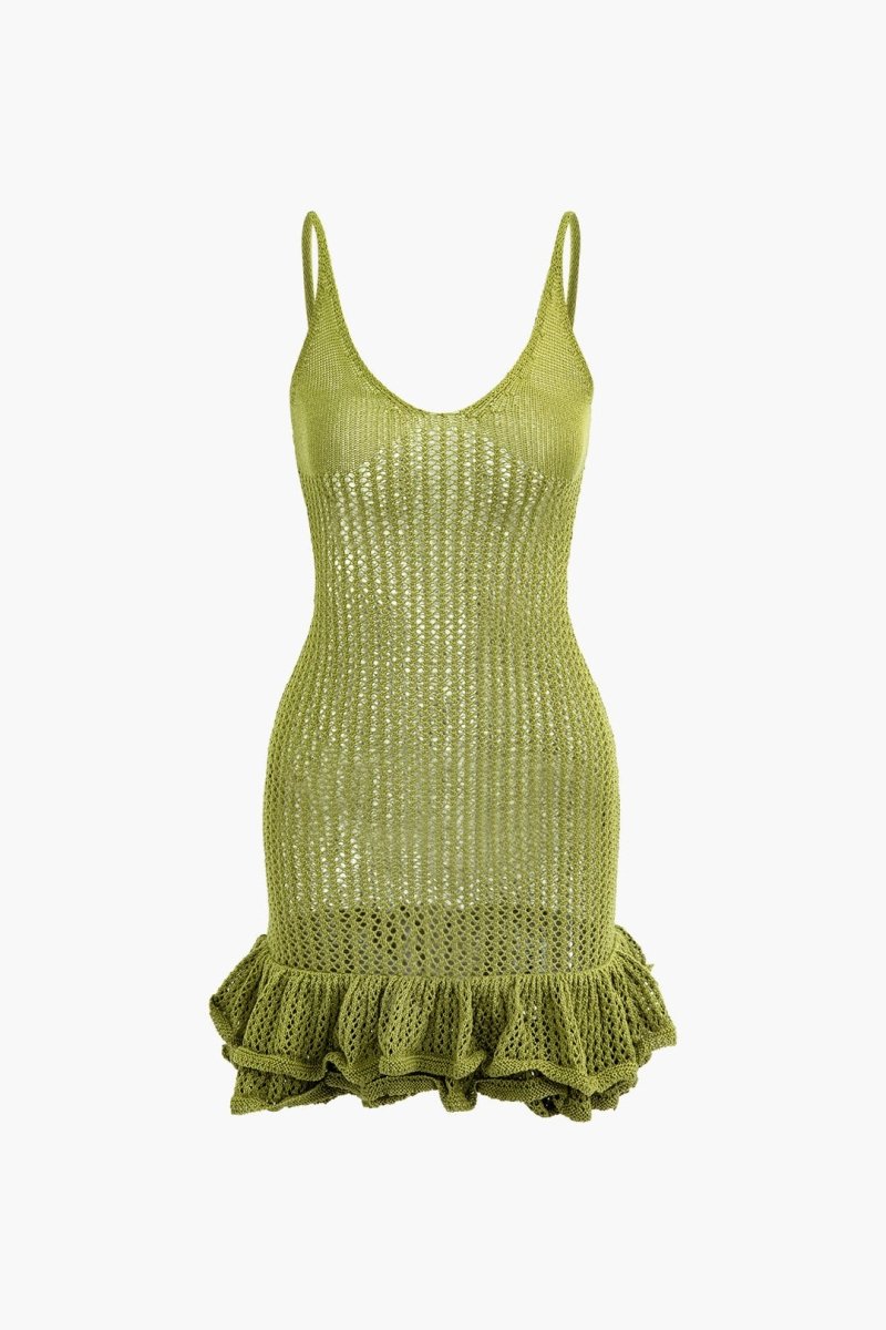 Sara – Mini-Strickkleid mit V-Ausschnitt und Rüschensaum