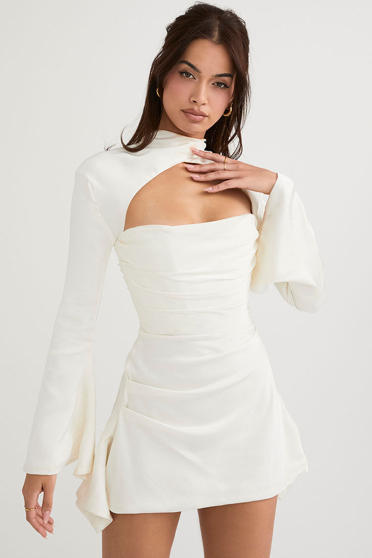 Isabella | Party-Minikleid aus Satin mit Cutout und langen Ärmeln für Damen