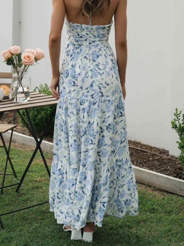 Sue – Robe d'été longue dos nu à imprimé floral
