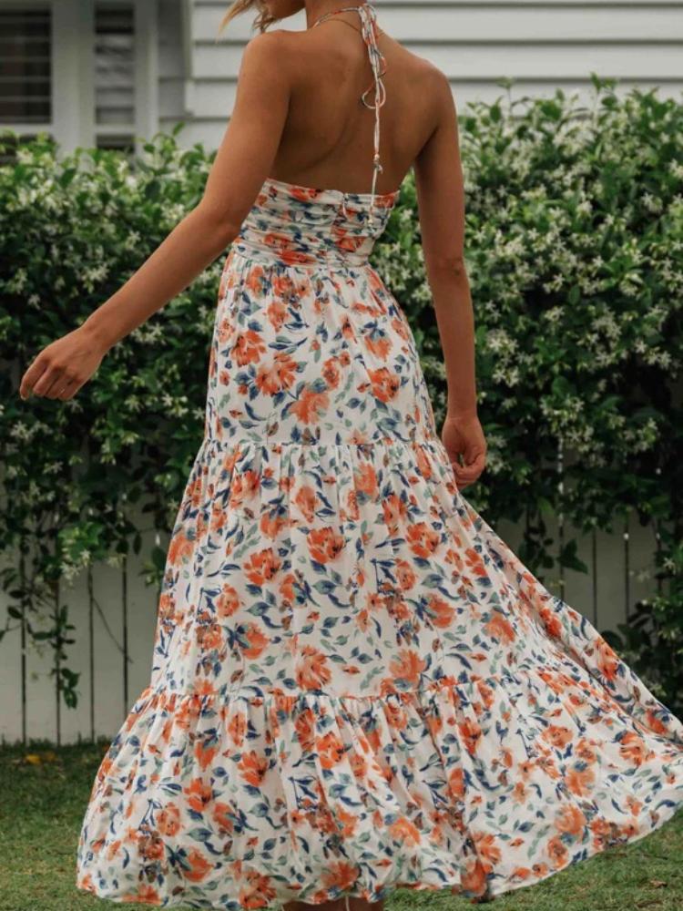 Sue – Robe d'été longue dos nu à imprimé floral