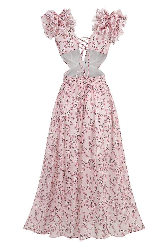 Maxikleid „Suzanne“ mit Blumenmuster und Cut-outs