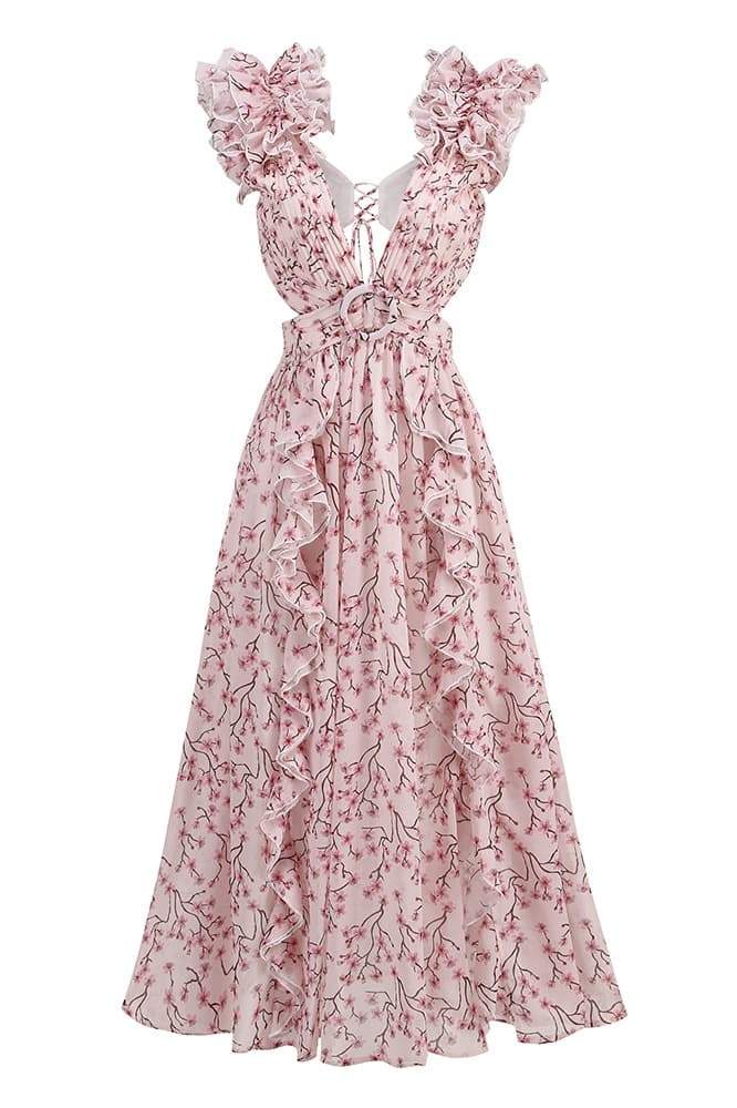 Maxikleid „Suzanne“ mit Blumenmuster und Cut-outs