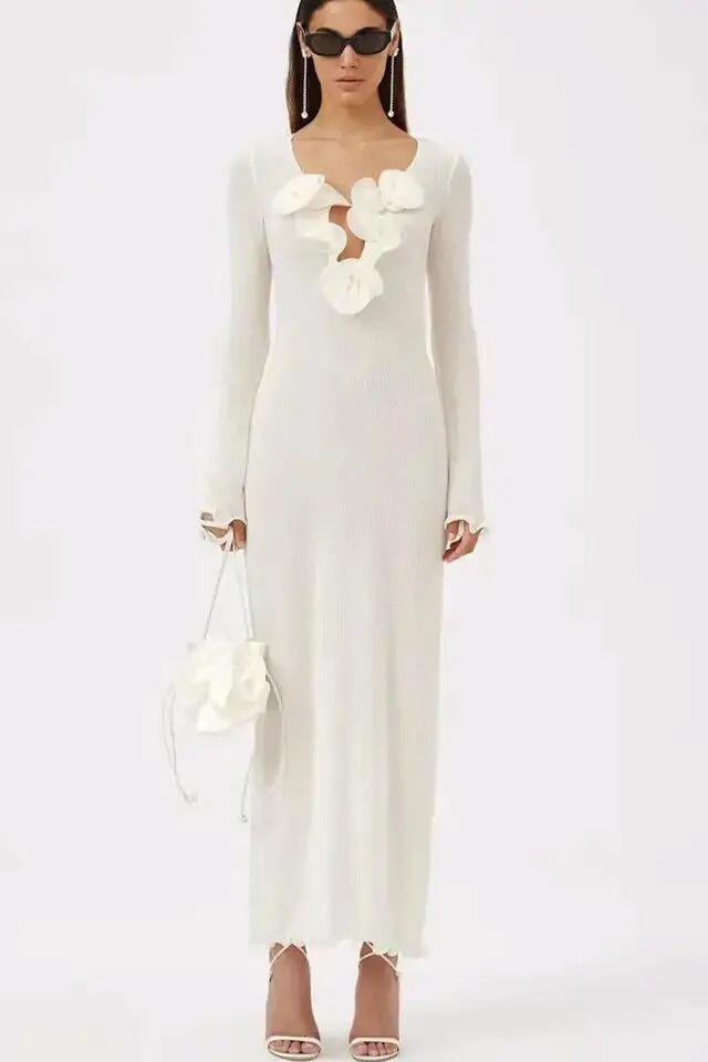 Trista – Maxikleid aus Polyester mit V-Ausschnitt und Schlitz