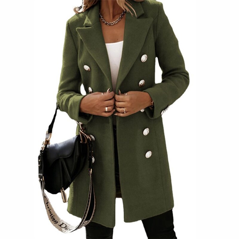 manteau en laine | Trench-coat long élégant aspect laine avec boutons