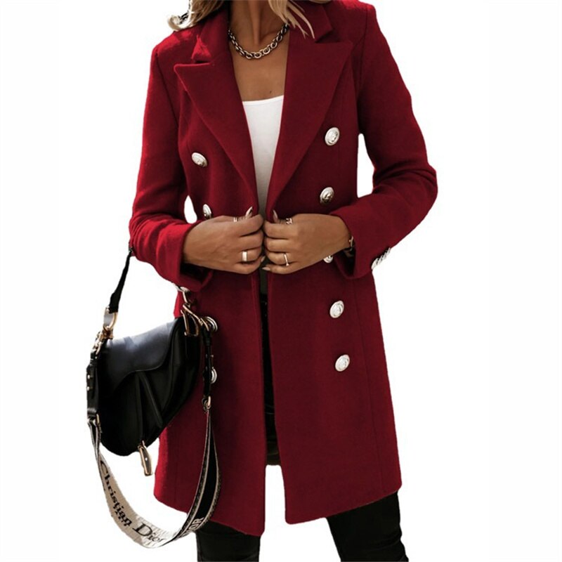 manteau en laine | Trench-coat long élégant aspect laine avec boutons