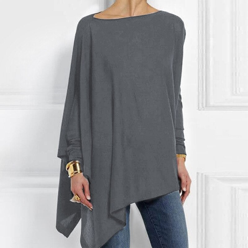 Bellachicha - Elegante asymmetrische Bluse mit lockerer Passform | Minimalistische schwarze asymmetrische Bluse