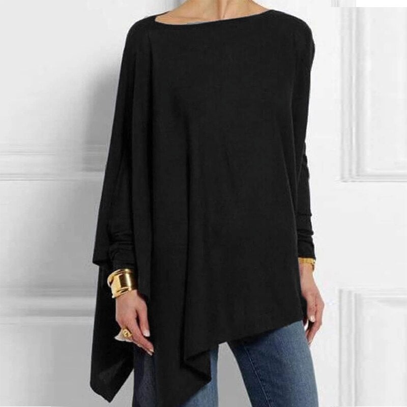 Bellachicha - Elegante asymmetrische Bluse mit lockerer Passform | Minimalistische schwarze asymmetrische Bluse