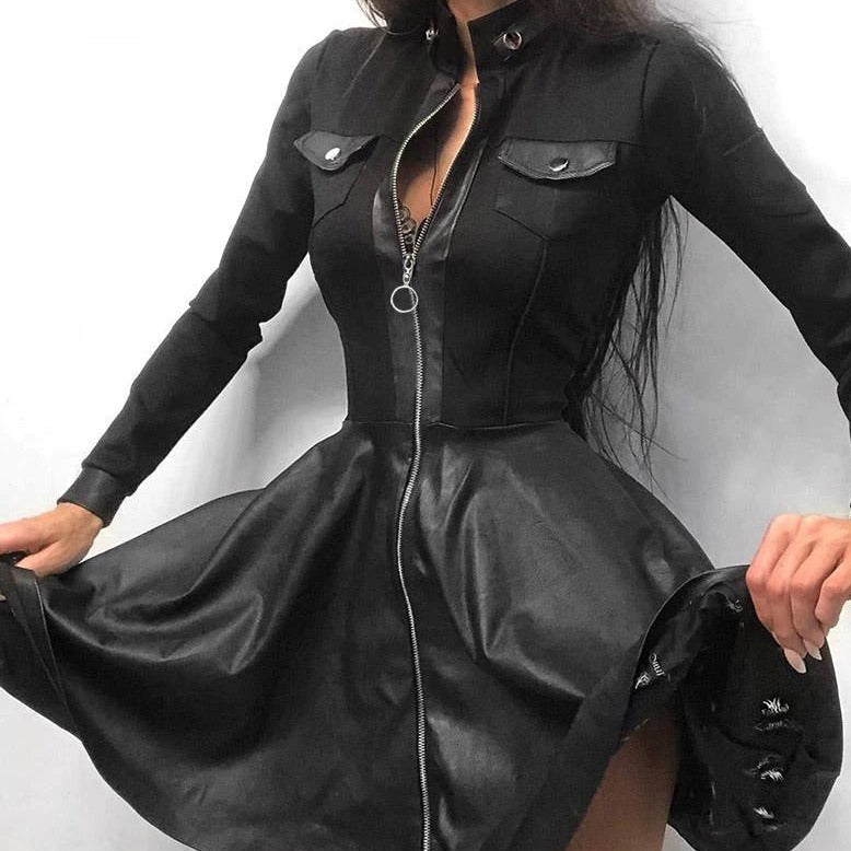 Esperanza - Leder-Reißverschluss Minikleid