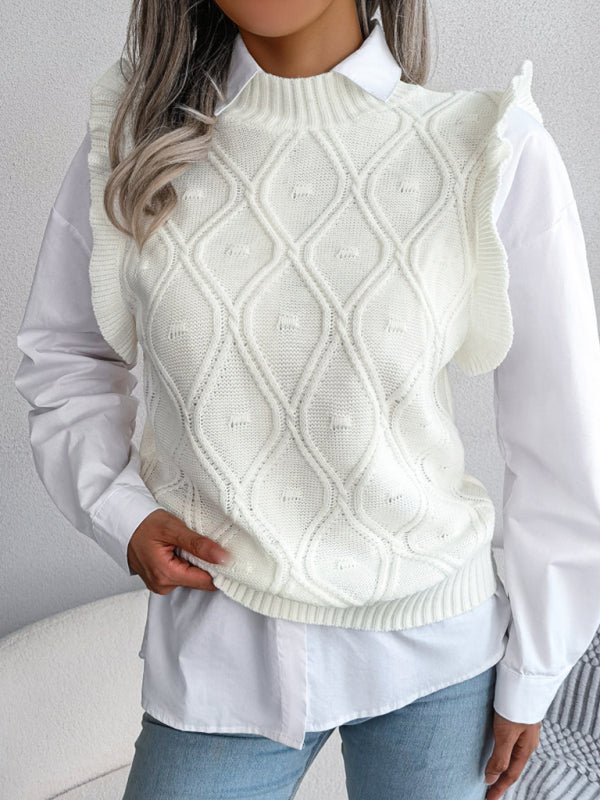 Pull femme avec gilet en tricot losange côté champignon