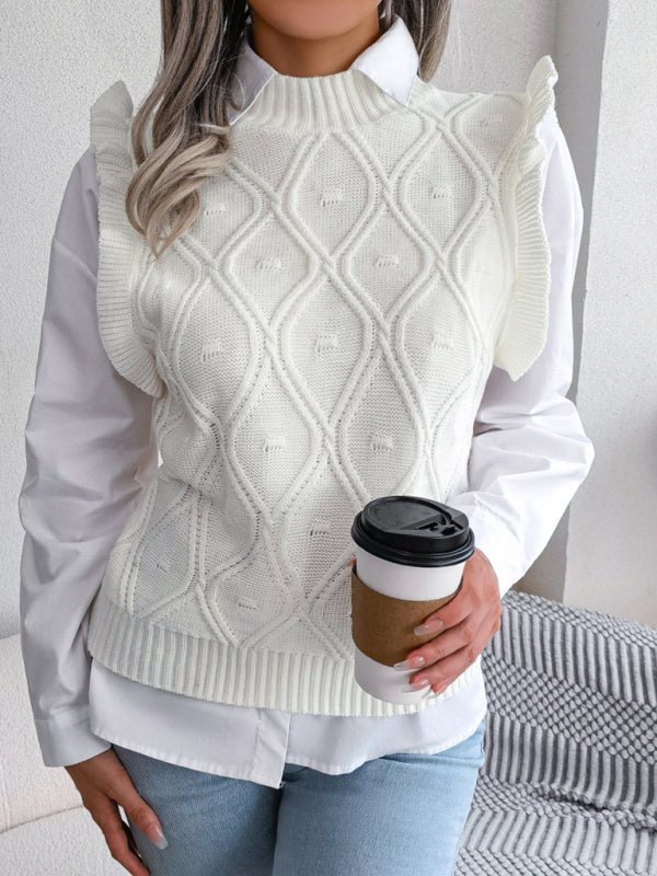 Pull femme avec gilet en tricot losange côté champignon