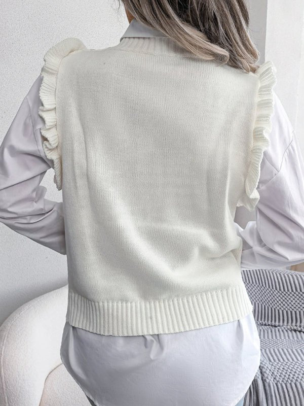 Pull femme avec gilet en tricot losange côté champignon