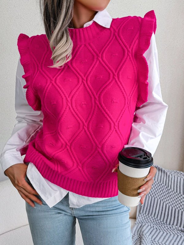 Pull femme avec gilet en tricot losange côté champignon