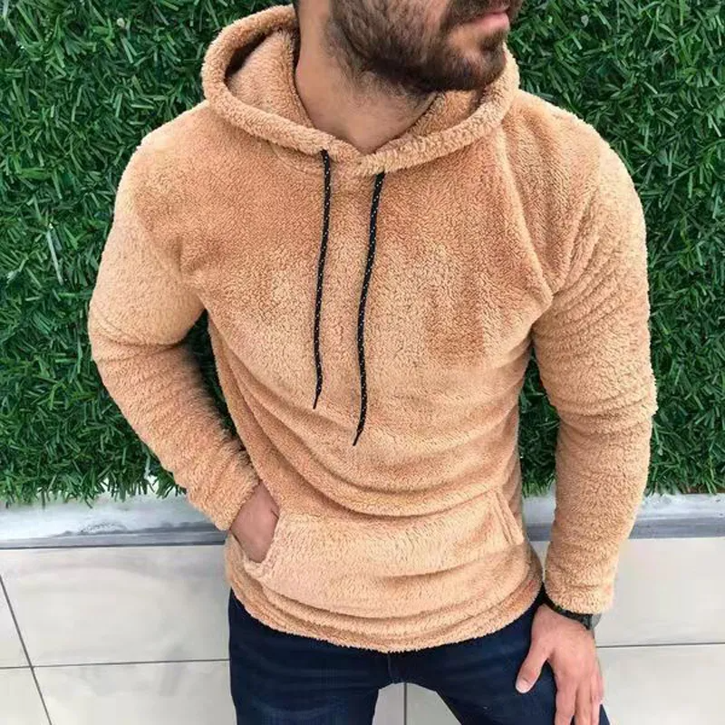 Elijah - Sweat à capuche en polaire Teddy pour homme avec cordon de serrage