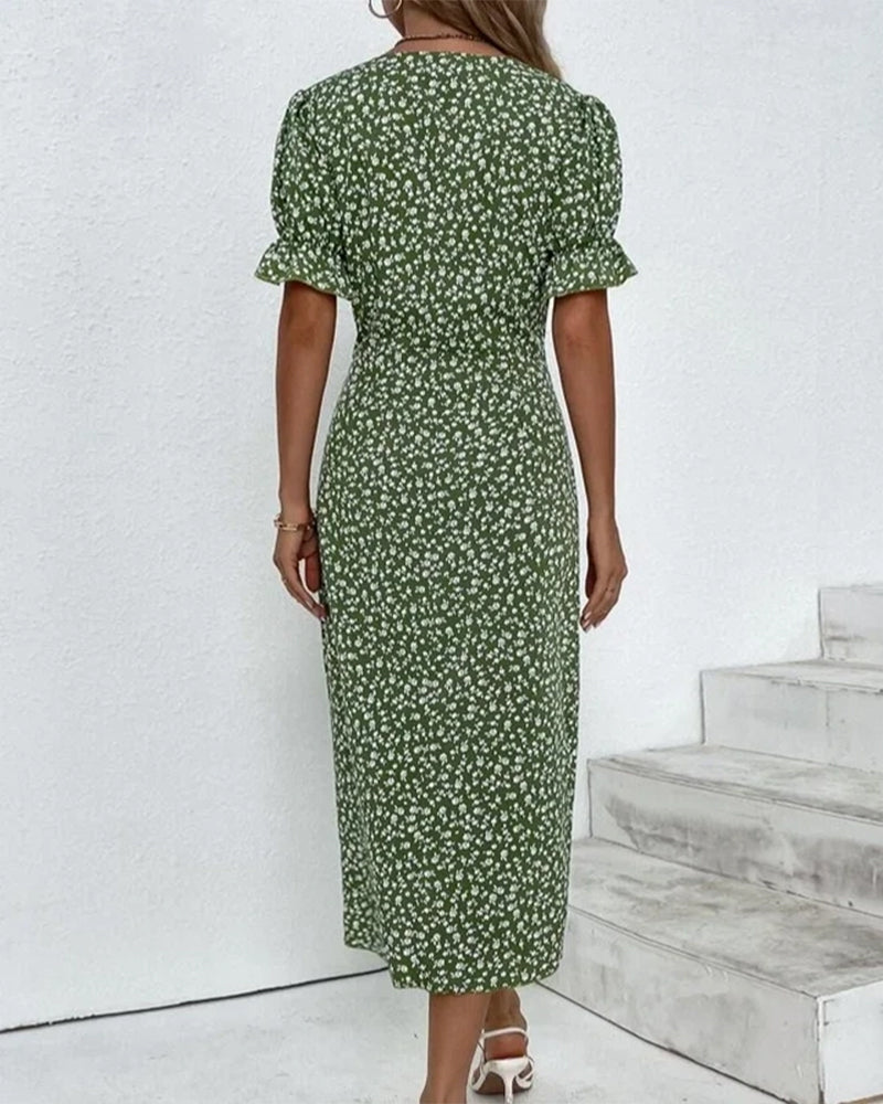 Gaye - Kleid mit Blumenmuster, kurzen Ärmeln und Knöpfen