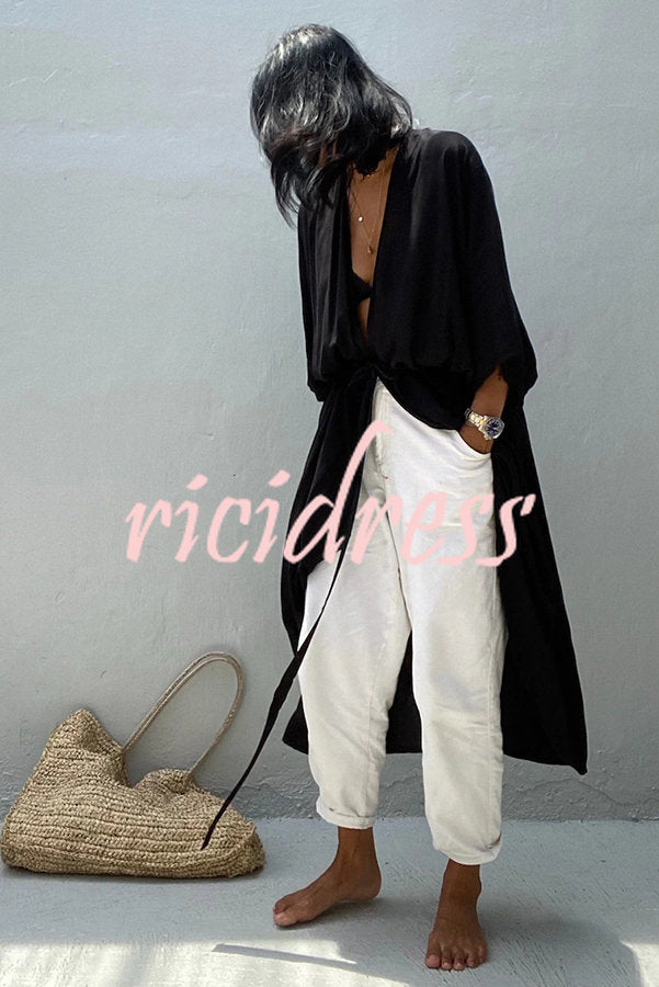 Einfarbiger Strandüberwurf im Kimono-Stil