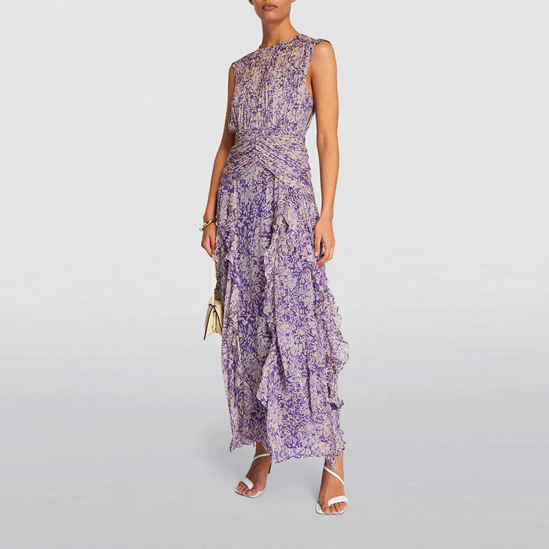 Violet - Robe sans manches à fleurs et volants